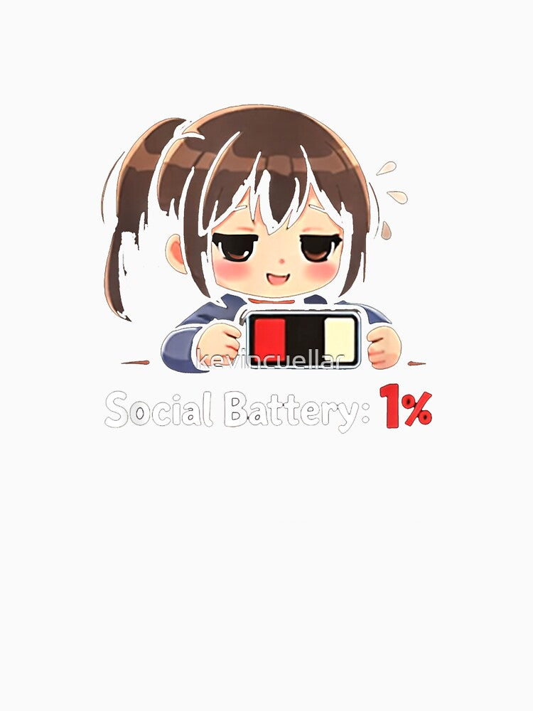 Cute Introvert Anime, Social Battery Low Kawaii Funny T-Shirt by kevincuellar