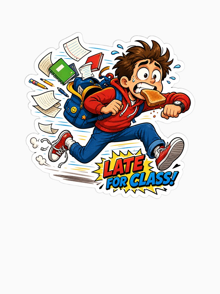Late For Class Funny Student Sticker by InkPixell