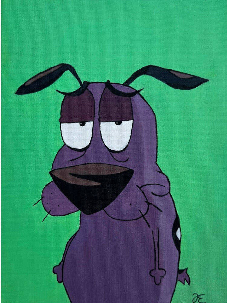 Courage the Cowardly Dog Retro Cartoon Art | Nostalgic Funny Purple Dog Painting Pop Culture Design by thejaylineaves