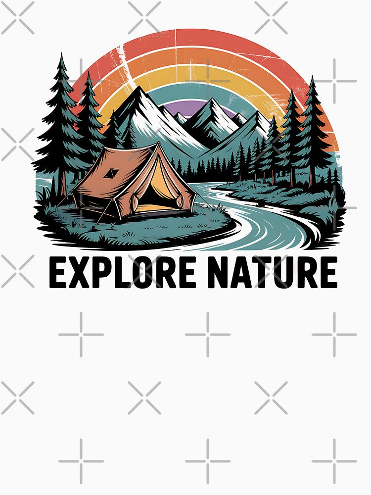 Explore Nature Camping Design | Mountain Tent Adventure Art | Outdoor Travel Retro Illustration by kengshutters