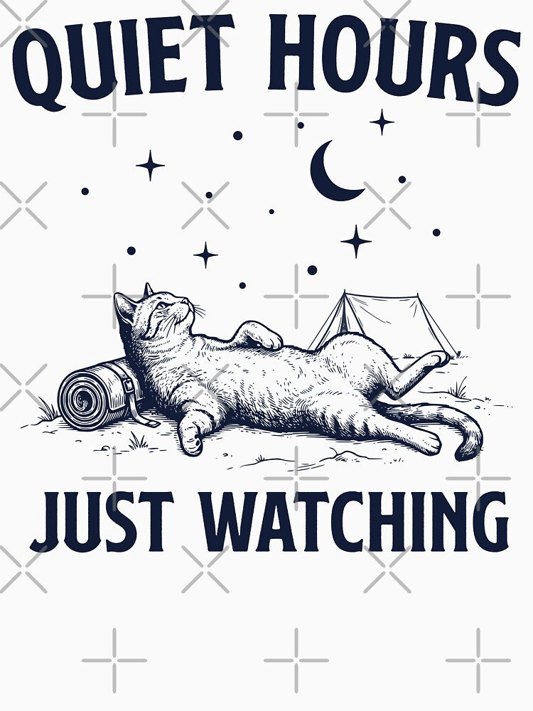 Cat Calm Camping Design, Quiet Night Illustration by TeeVerse27