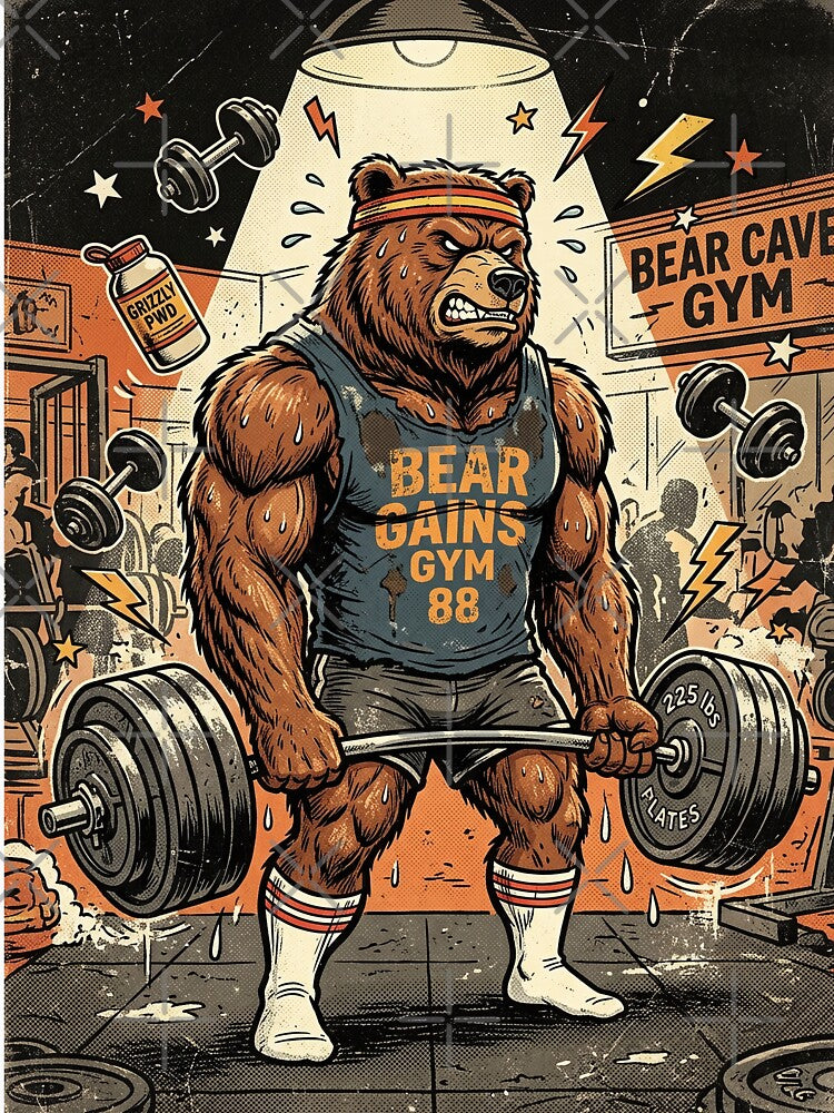 Retro 80s Gym Bear Funny Workout Vintage Fitness Humor Bear Tshirt by EliasMan