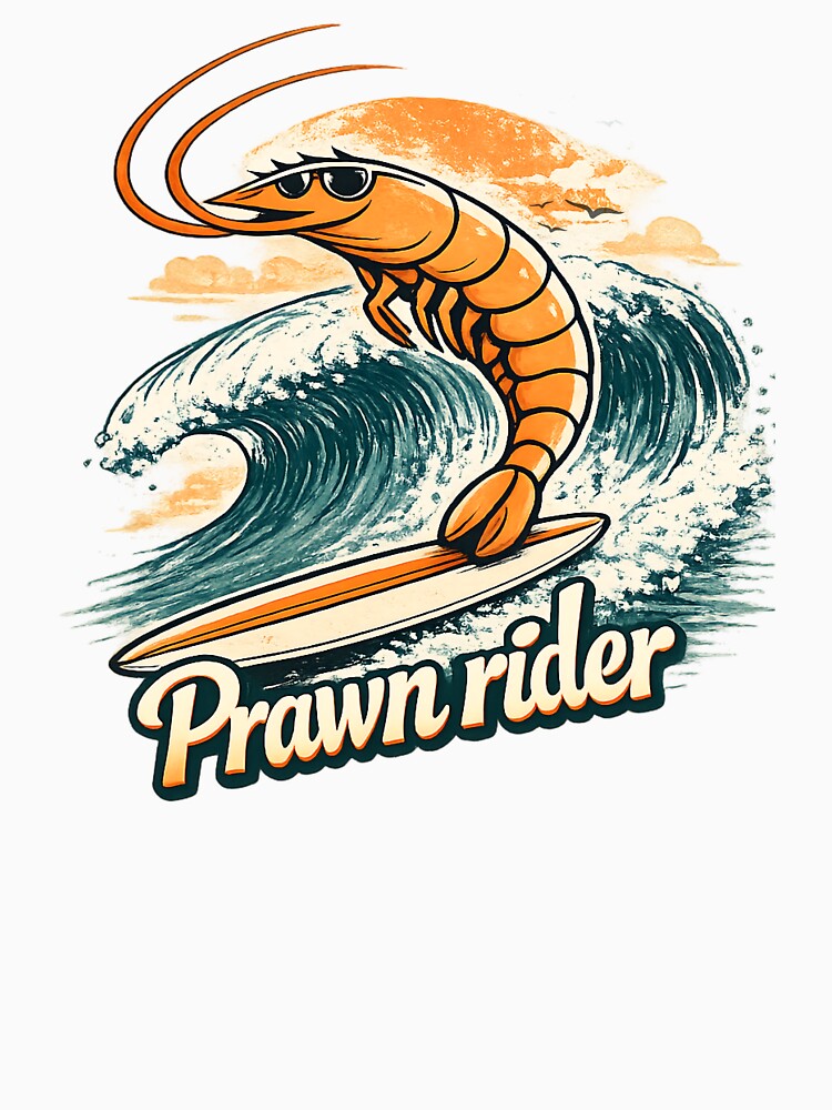 Prawn Rider – Retro Surfing Big Prawn Vintage Beach Design by TomoMadeIt
