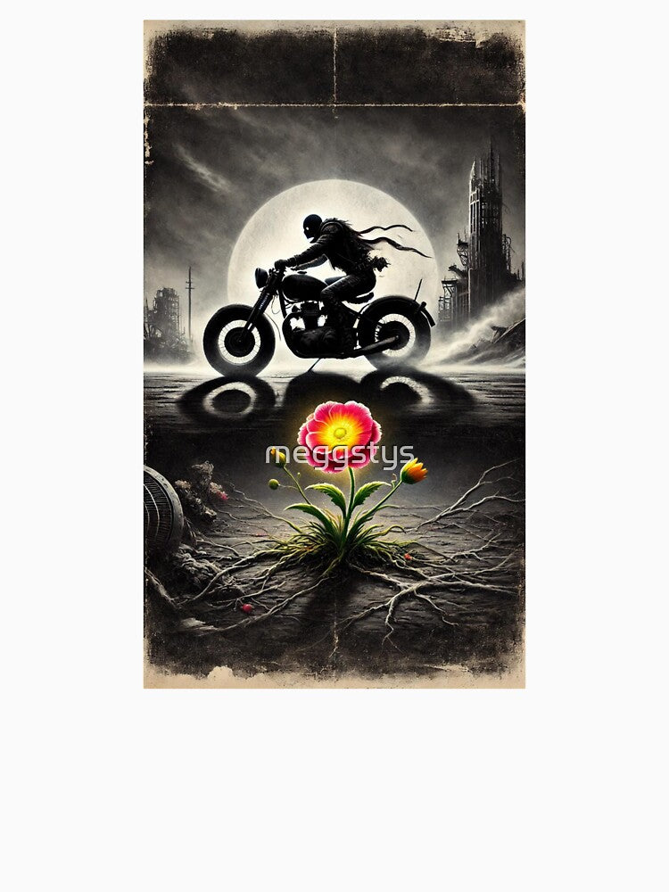 Dystopian Biker and Colorful Flower by Blink Art Studio