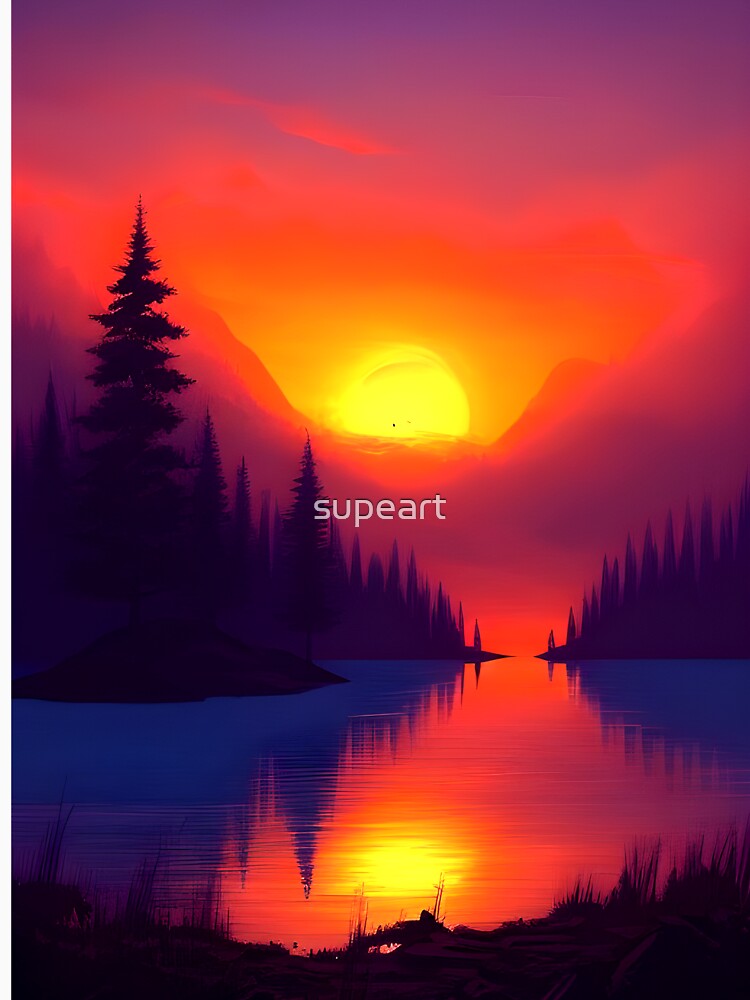 Add a Touch of Beauty and Tranquility to Your Home with Our Wide Range of Gorgeous Minimalist Landscape and Lake Sunrise Prints by supeart