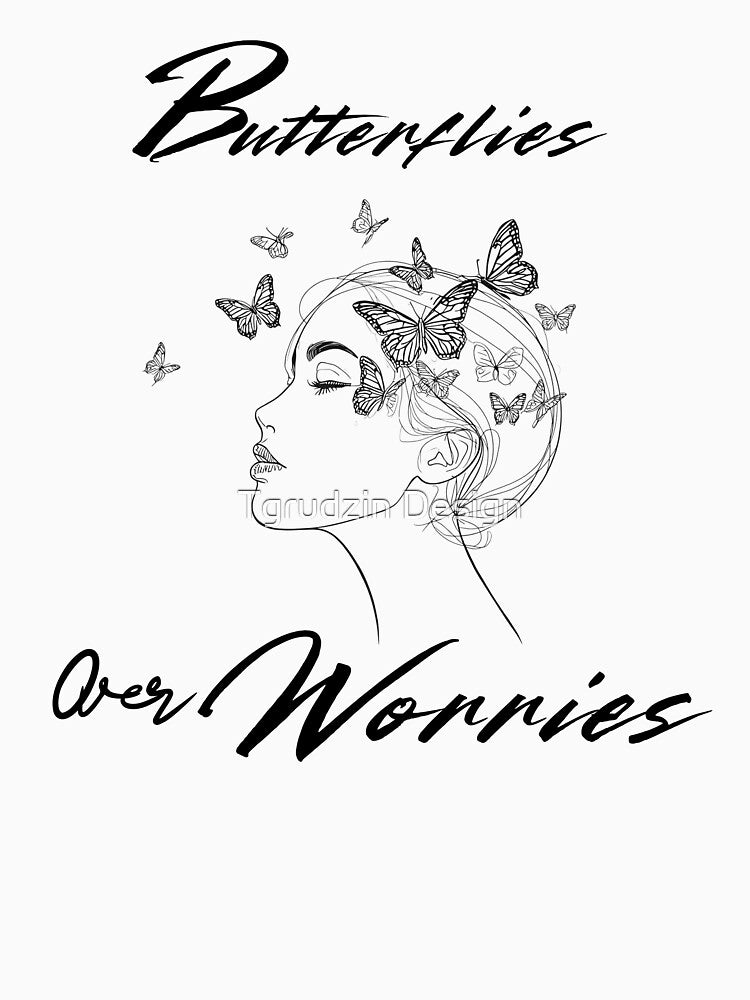 Butterflies Over Worries Minimalist Line Portrait Art by Tgrudzin Design