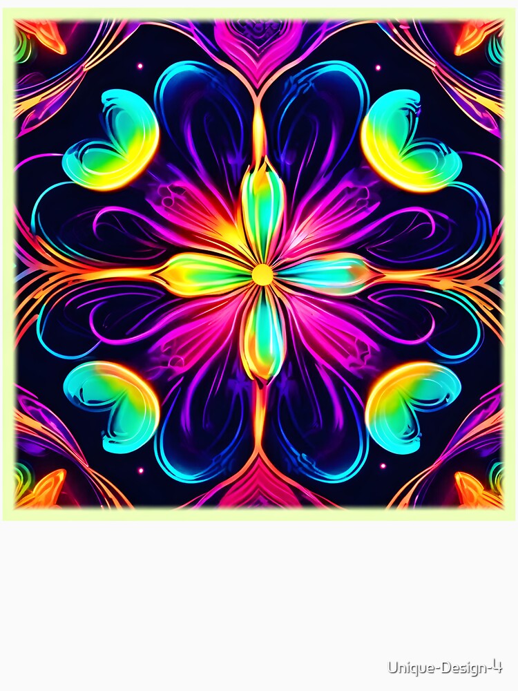Vivid Neon Floral Mandala Art by Health And Fitness Posts e-Store