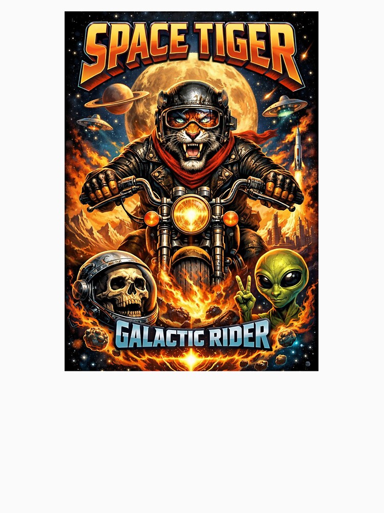Space Tiger – Galactic Rider Sci-Fi Biker Poster & Graphic Tee by Wentoo