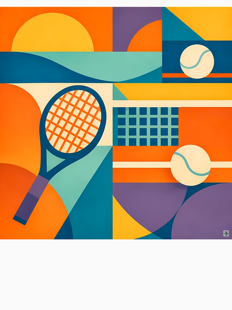 Retro Tennis Racket and Court Lines Collage by InkSmithery