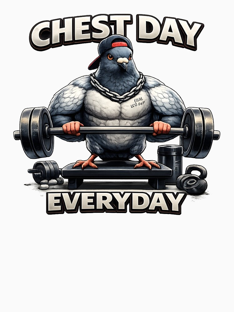 Chest Day Everyday – Gym Bro Pigeon Fitness Humor Design by OPixStudio