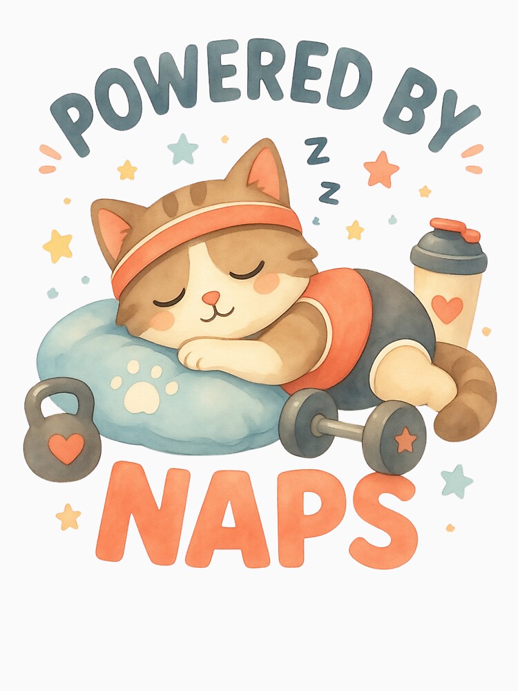 Powered by Naps Cat – Cute Kawaii Gym Workout Motivation Design by p-frosty-design
