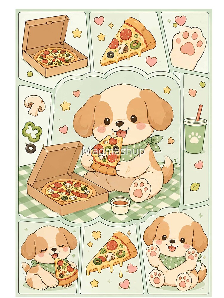 Kawaii Puppy with Pizza Box by Magmashup