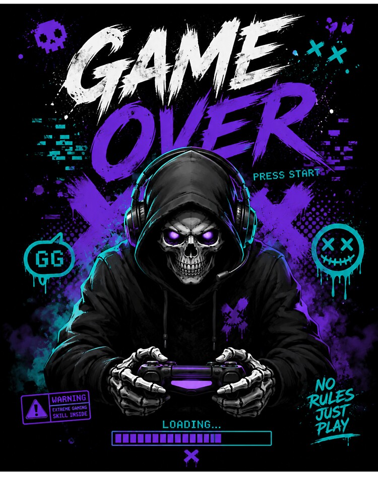 Game Over – Neon Skull Gamer | Cyber Gaming Streetwear by Tytofy