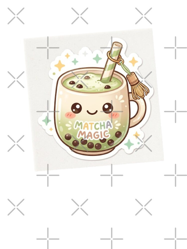 Cute Matcha Latte Sticker | Kawaii Matcha Drink with Bamboo Whisk Charm & Sparkles by DmaarGroup