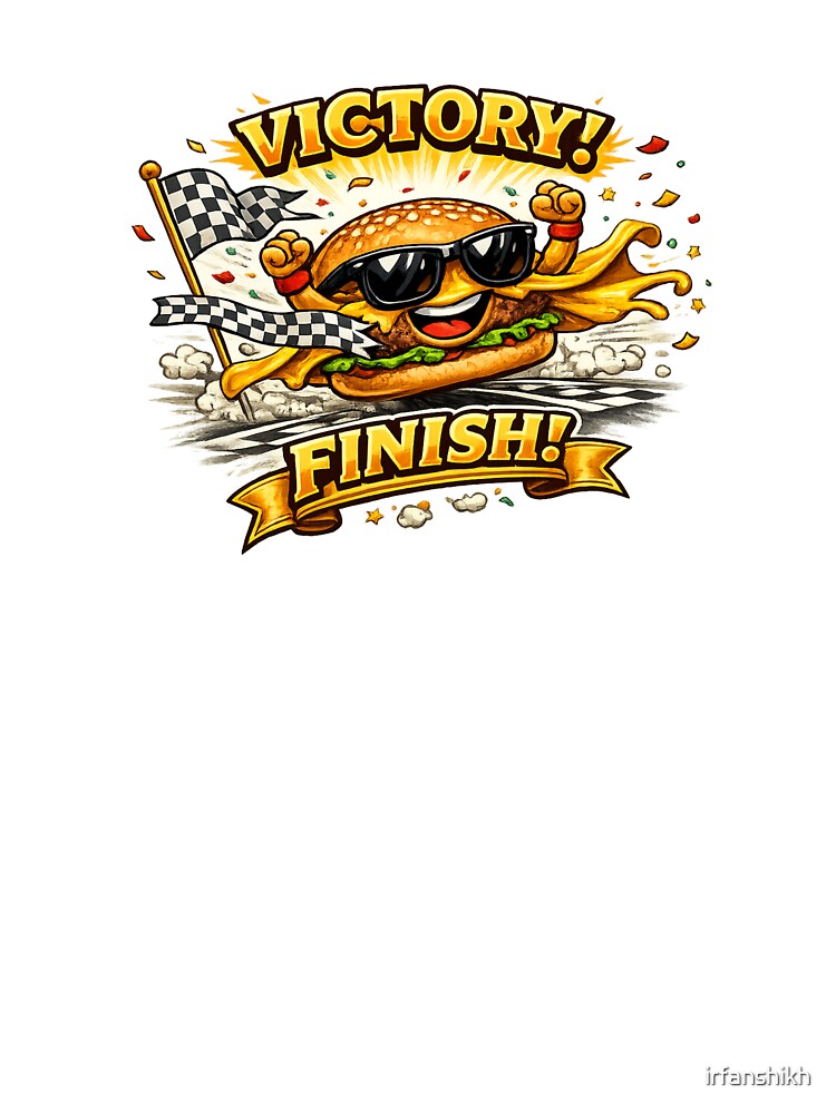 Victory Finish Racing Burger Funny Champion Food Graphic by irfanshikh