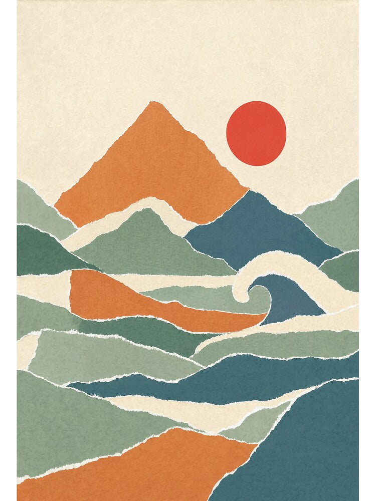 Boho Torn Paper Mountain Wave & Sun Landscape by The boys