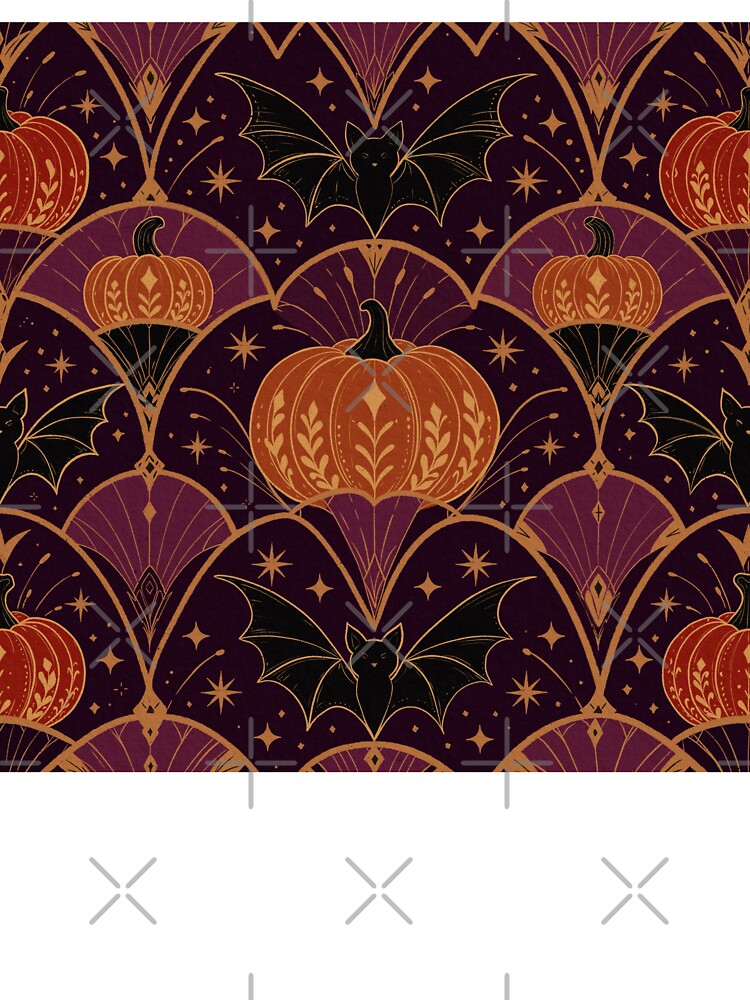 Art Deco Halloween Pumpkins & Bats | Dark Academia Gothic Pattern by Lacritsa