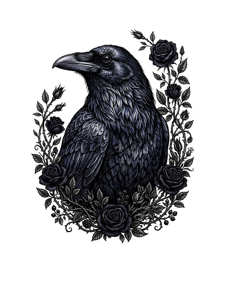 Vintage Raven Black Rose Gothic Botanical Art by Ortsas