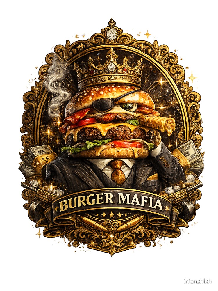 Burger Mafia King | Funny Gangster Cheeseburger Vintage T-Shirt Sticker by irfanshikh