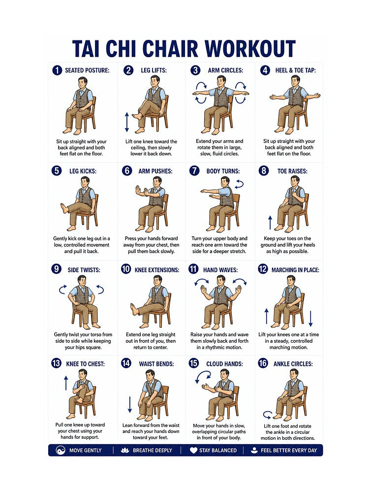 Tai Chi Chair Workout Chart For Senior, Tai Chi Exercise Chart For Senior by DebraGiftShop