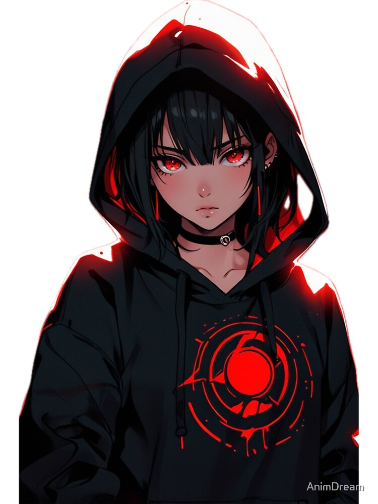 Edgy Anime Girl Hoodie Graphic Red and Black Aesthetic by AnimDream