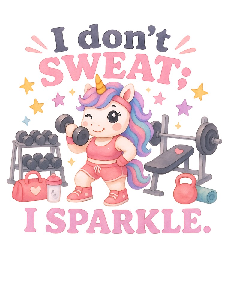 I Don't Sweat; I Sparkle – Cute Kawaii Gym Unicorn Workout Motivation by p-frosty-design