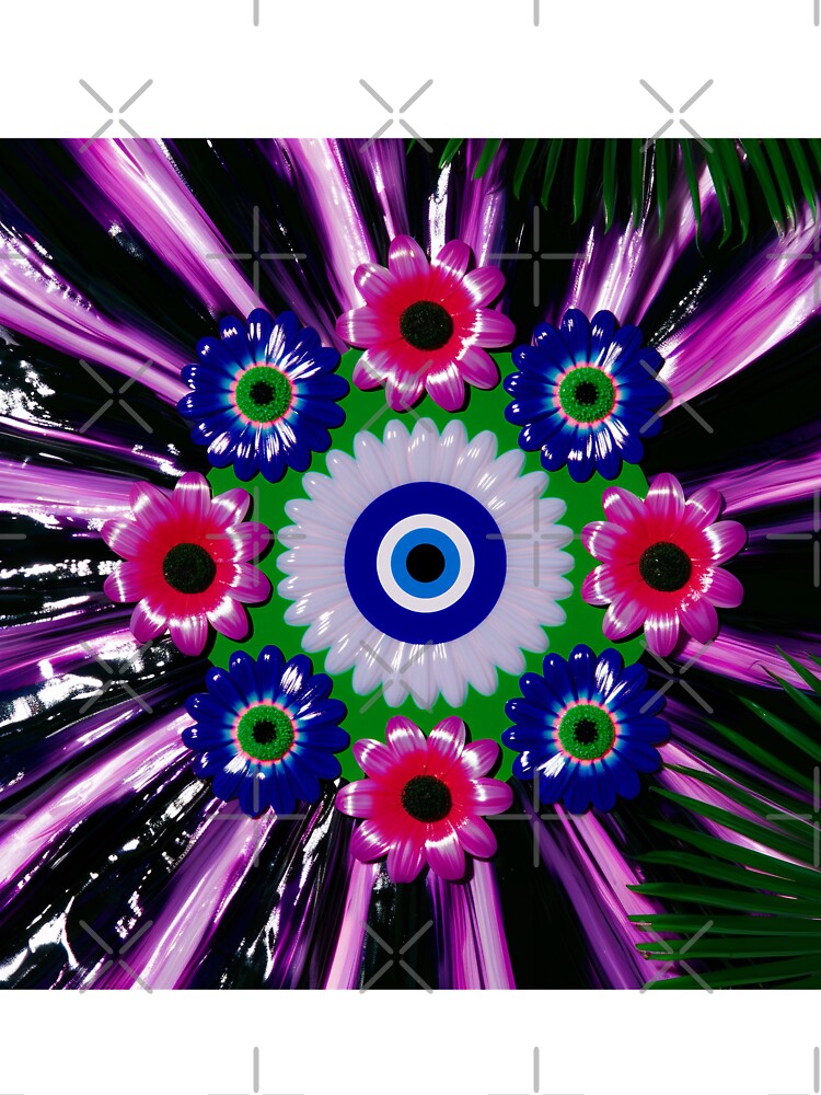 Neon Floral Evil Eye Mandala by bubblegoth