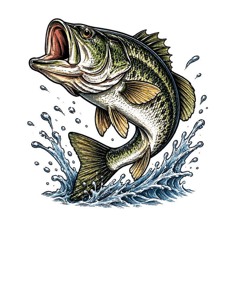 Vintage Bass Jumping Through Waves Fishing Adventure by Moizento