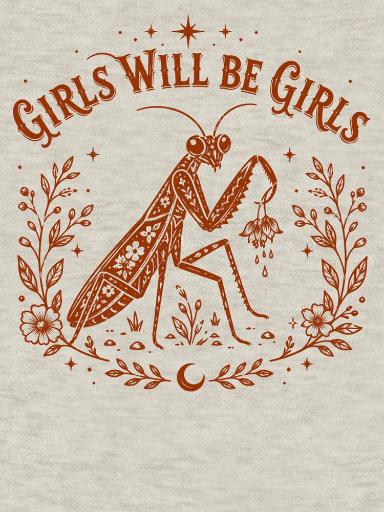 Girls Will Be Girls Praying Mantis, Feminist Insect, Vintage Botanical Mantis, Nature Lover Gift by Sprinkle12345