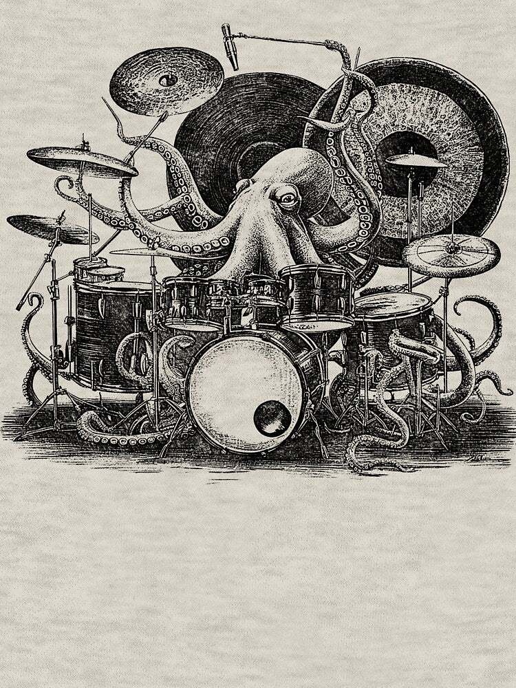 Octopus Playing Drums Funny Rock Musician by RetroVoyages