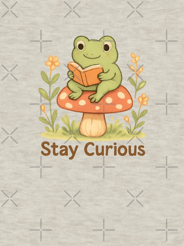 Cute Frog Reading Book – Stay Curious by Snacky Paws