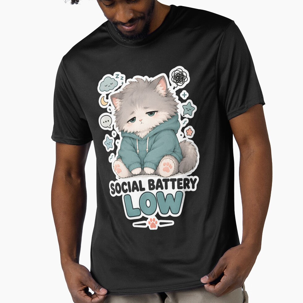 Social Battery Low Cute Tired Cat Sticker by MoodCats