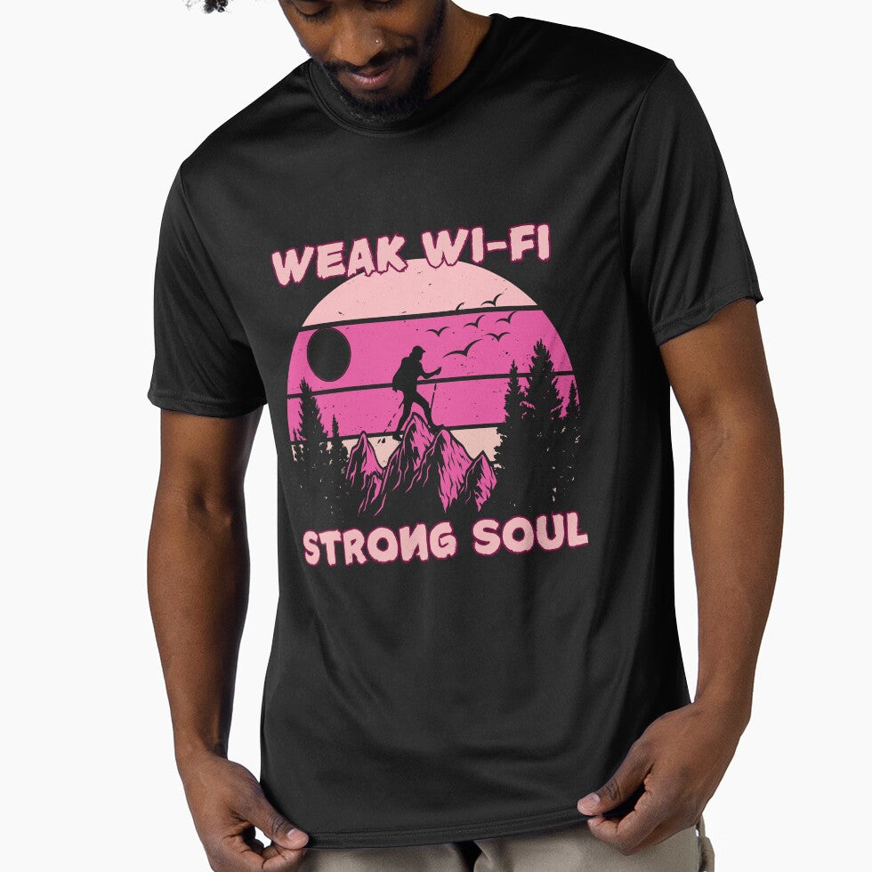 Hiking - Weak Wi-Fi, Strong Soul T-SHIRT by Gracjan Mikitin
