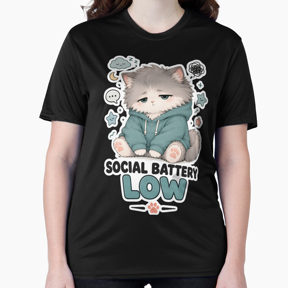 Social Battery Low Cute Tired Cat Sticker by MoodCats