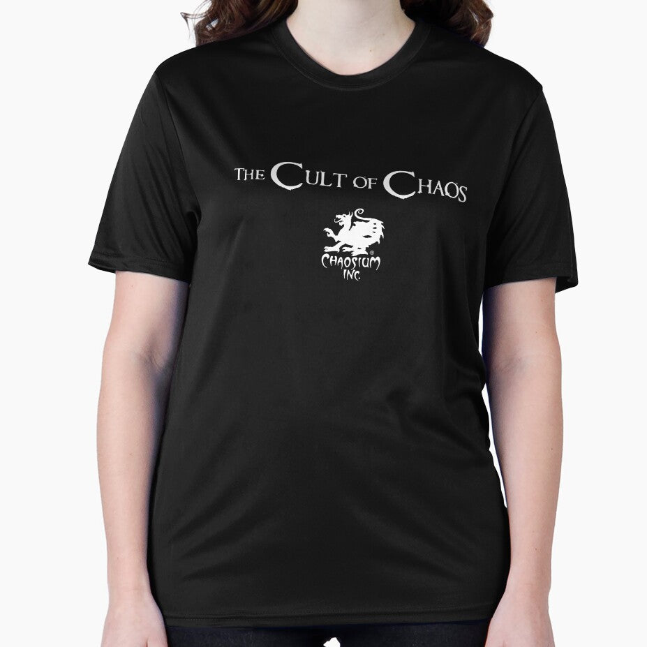 Official Cult of Chaos T-shirt (white logo) by Chaosium