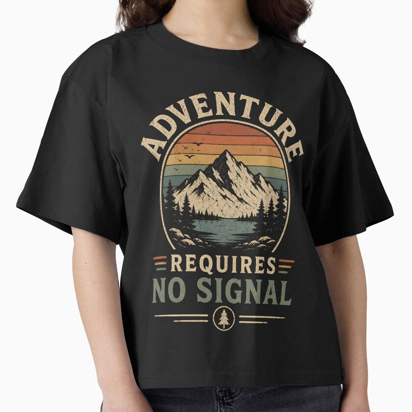 Adventure Requires No Signal | Vintage Camping & Hiking Minimalist Retro T-Shirt by dytf79