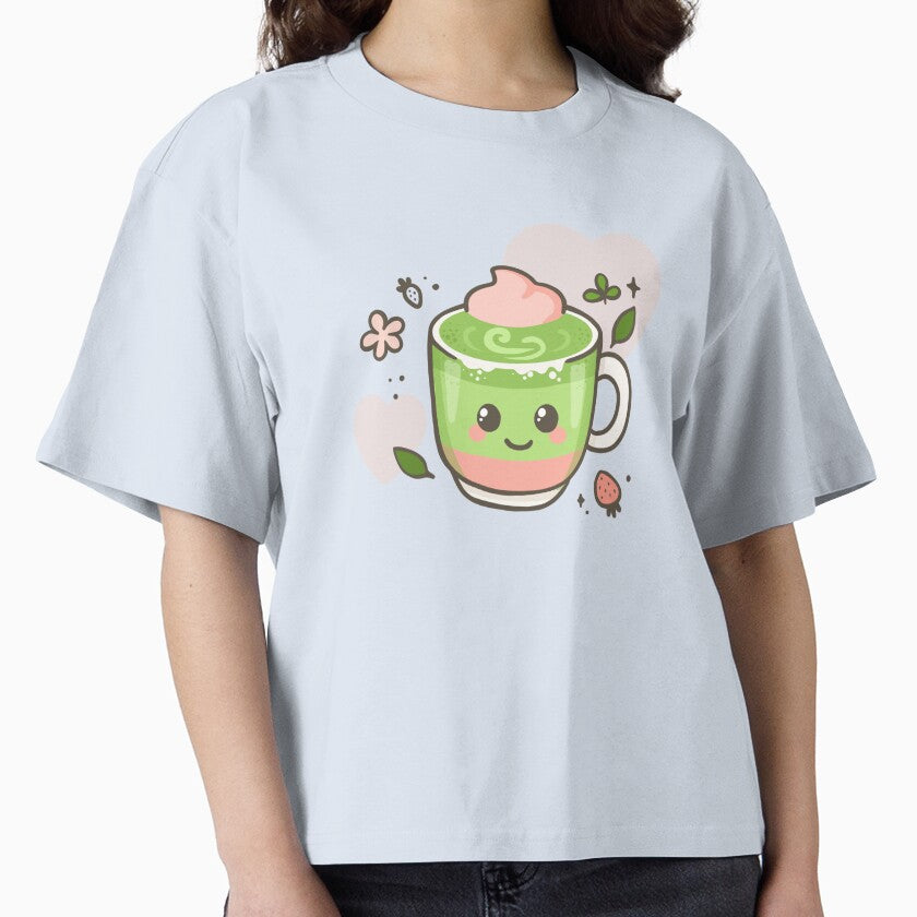 Kawaii Matcha Strawberry Tea – Cute Vector Drink Illustration by Tattyarts