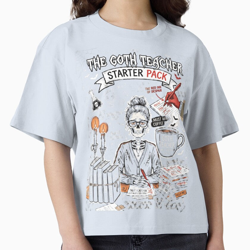 The Goth Teacher Starter Pack Shirt Funny Skeleton Teacher Gothic Dark Academia by printedartgoods
