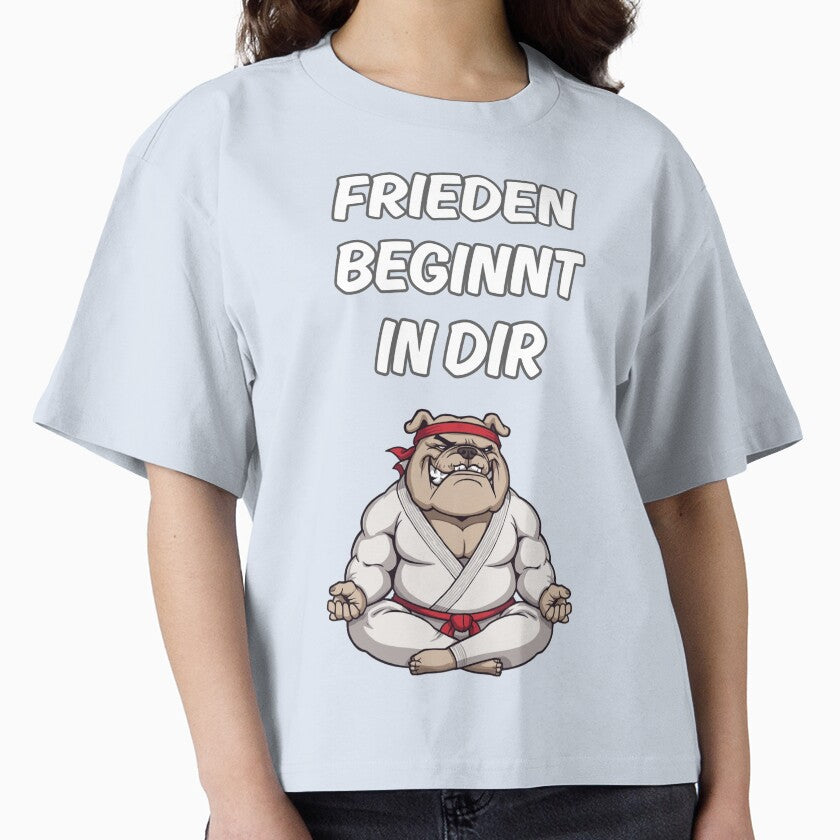 Bulldog in judo uniform finds peace in meditation by Schwefli