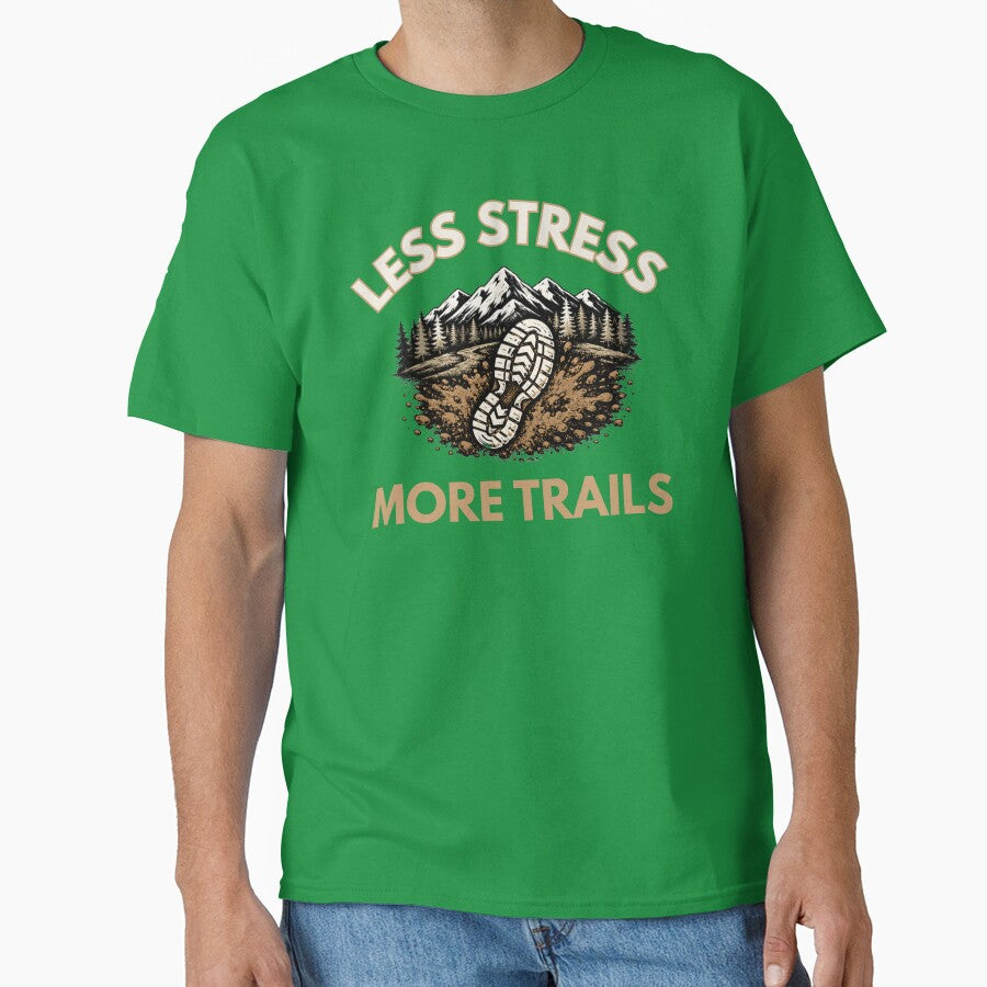 Less Stress More Trails | Trail Running Mountain Runner T-Shirt by The Hairy Melon