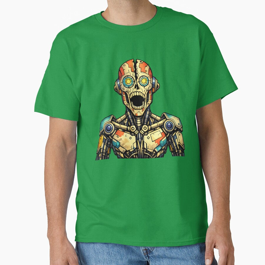 creepy robot illustration — dark sci‑fi tee design by SoftSproutstu