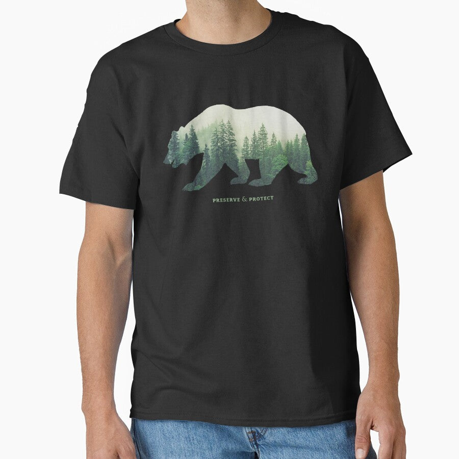 Preserve & Protect Nature Double Exposure Bear Silhouette Trees Forest Save the Environment Climate Change Wilderness Hiking Camping by lanynx design
