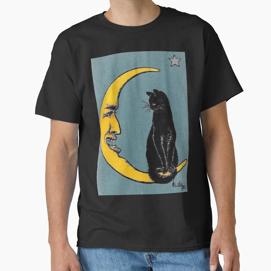 Vintage French Black Cat Moon by ArtWithHearts11