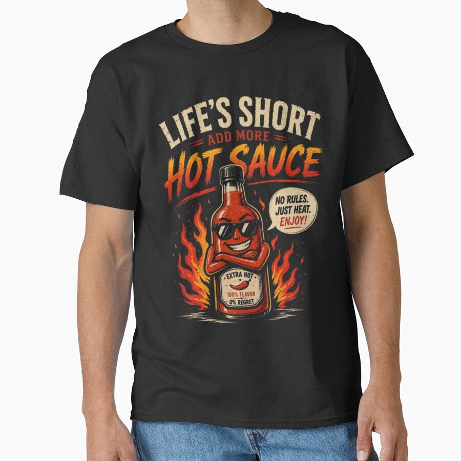 Life's Short, Add More Hot Sauce – Funny Spicy Food Lover Cartoon Design by GRYFFWEAR
