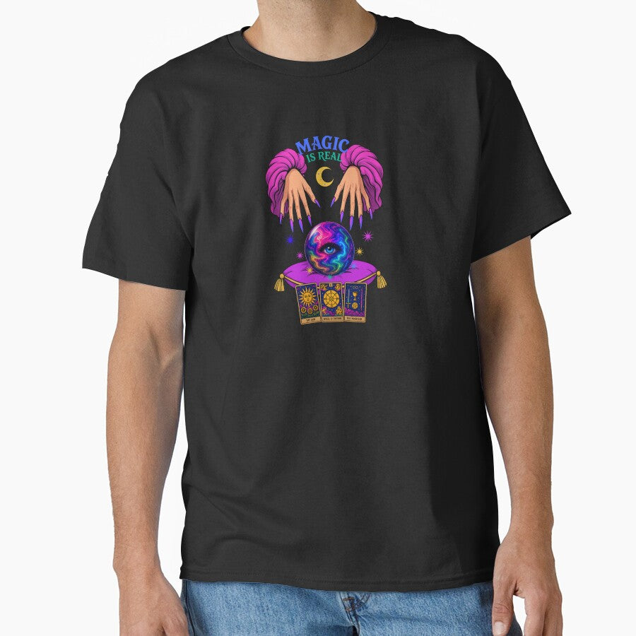Magic Is Real Tarot Crystal Ball with Mystic Hands Aesthetic T-Shirt by Aimetoi