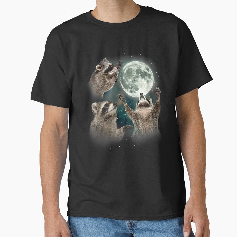 Three Racoons Howling Funny T-Shirt For Raccoon Lovers, The Moon Raccoon Gift by Julie-wl