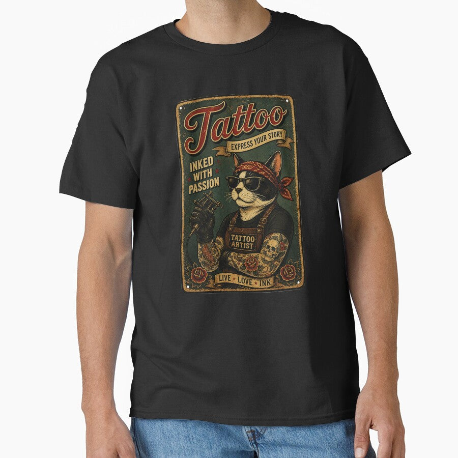 Vintage Tattoo Cat Artist Retro Ink Culture Streetwear by Modaozushi216