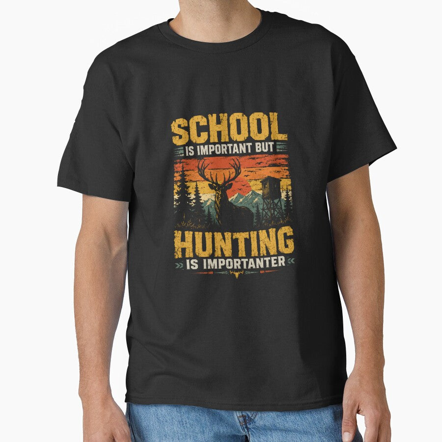 School Is Important But Hunting Is Importer Deer Hunter Funny Outdoorsman by SkeletonsDanger