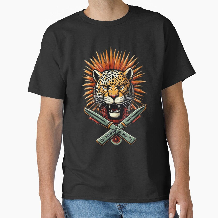 Fierce Jaguar with Sunburst & Crossed Blades | Elysium Echoes Icon by Shift-Bloom