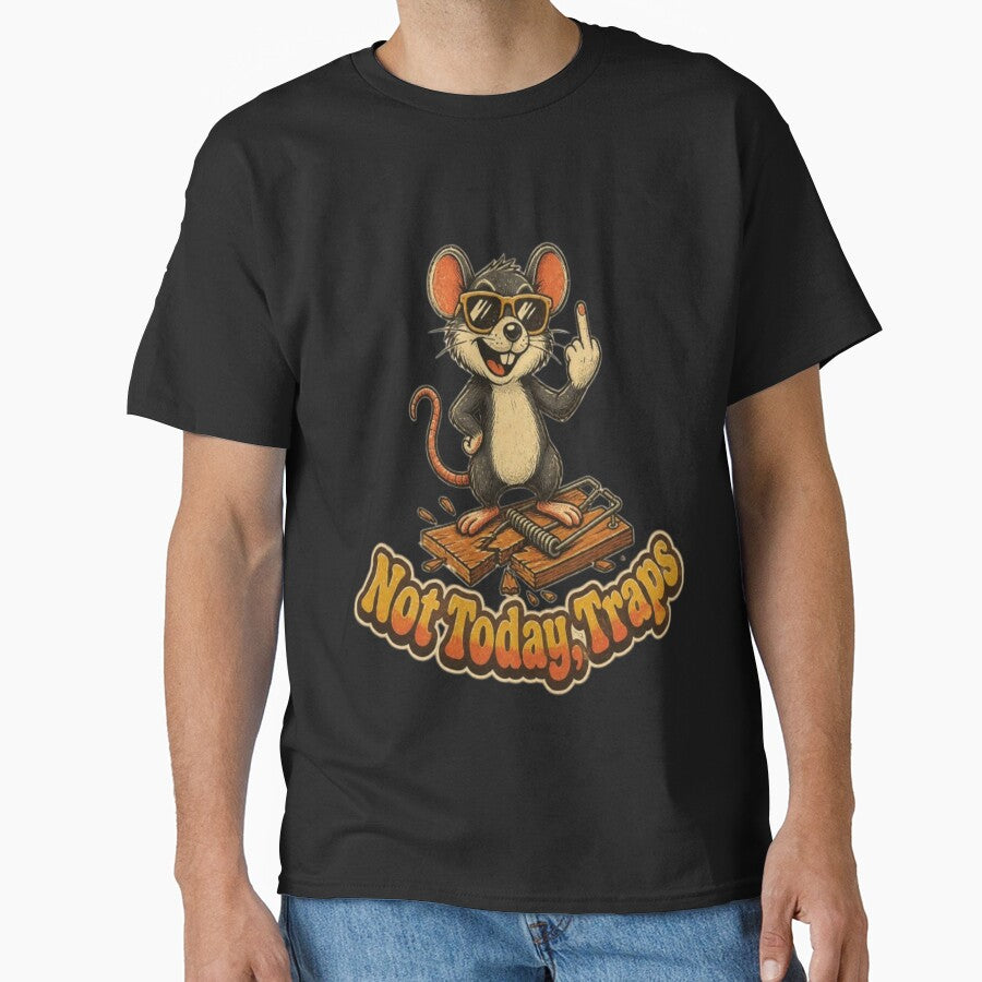 Funny Not Today Traps Vintage Shirt 70s Groovy Mouse Middle Finger Sarcastic T-Shirt by ElkasDesign